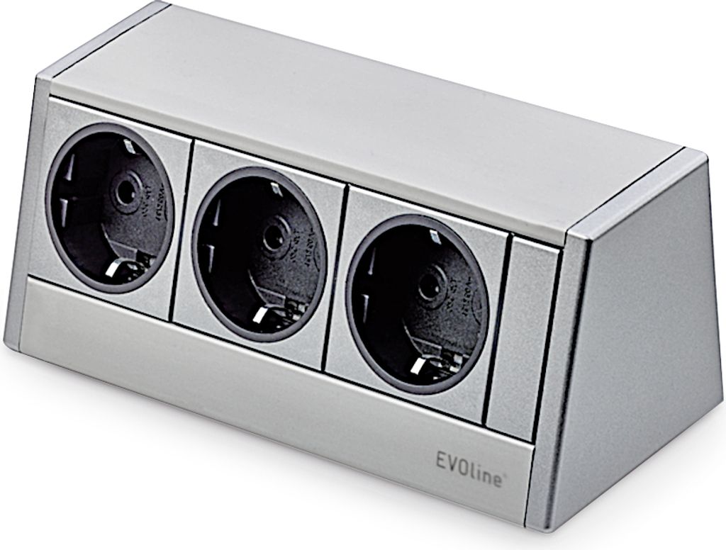 EVOline R-Dock Aluminium SILBER mit 3 x VDE Steckdosen / Steckdoseneinheit / Steckdosen