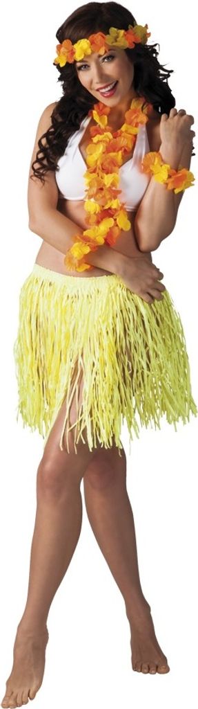 B52426 gelb-orange Damen Hawaii Set Bastrock Hawaii Kostüm