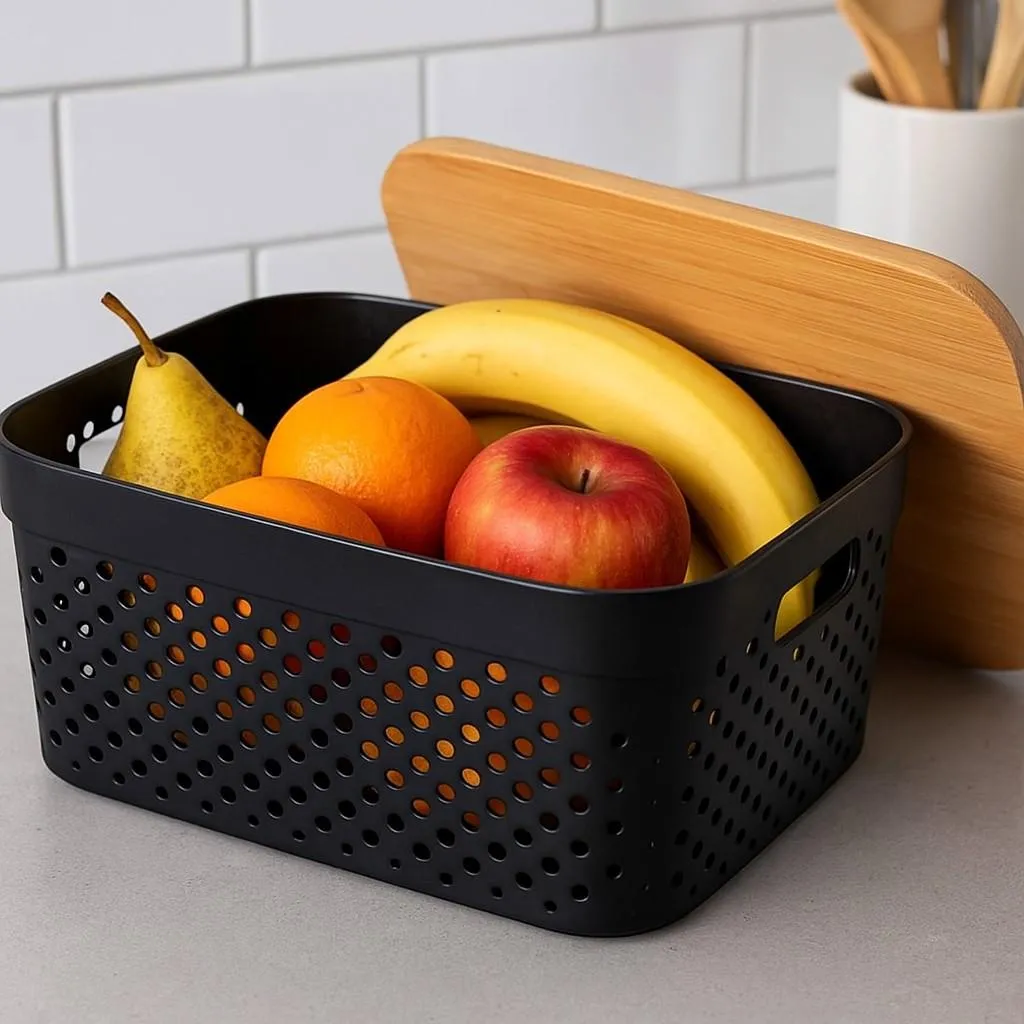Scatola Portaoggetti Nera con Coperchio Bambù 26x17,5x12,5 cm | Salvaspazio - 6