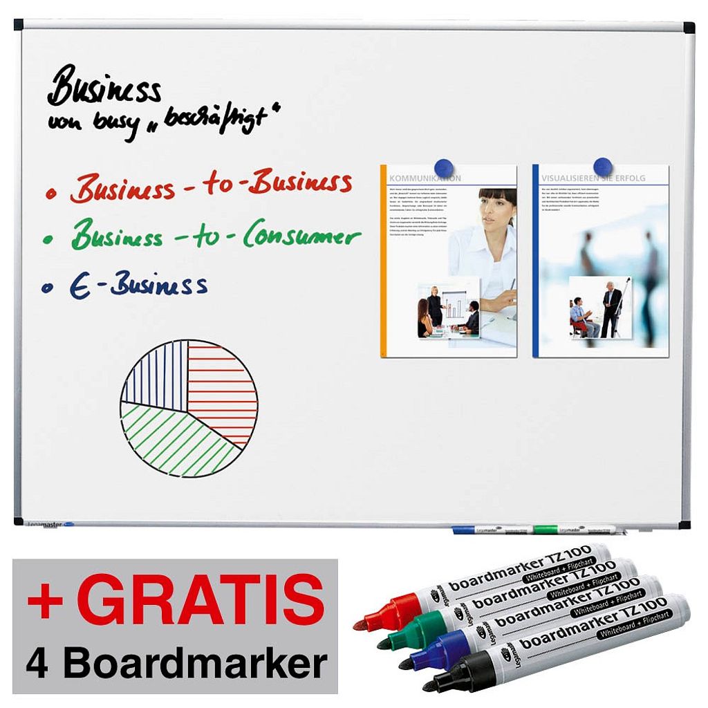 AKTION: Legamaster Whiteboard PREMIUM 200,0 x 120,0 cm weiß spezialbeschichteter Stahl + GRATIS 4 Boardmarker TZ 100 farbsortiert