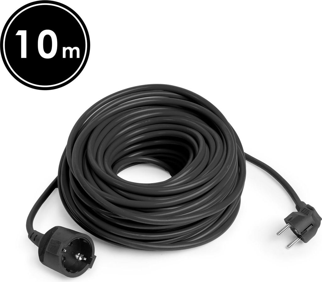Verlängerungskabel - 10 m - Schwarz - Schuko CEE 7/4 Steckdose - CEE 7/7 Stecker - H05VV-F 3×1,5 mm² - 10/16 A - 250 V AC - IP20 - PVC-Mantel - ...
