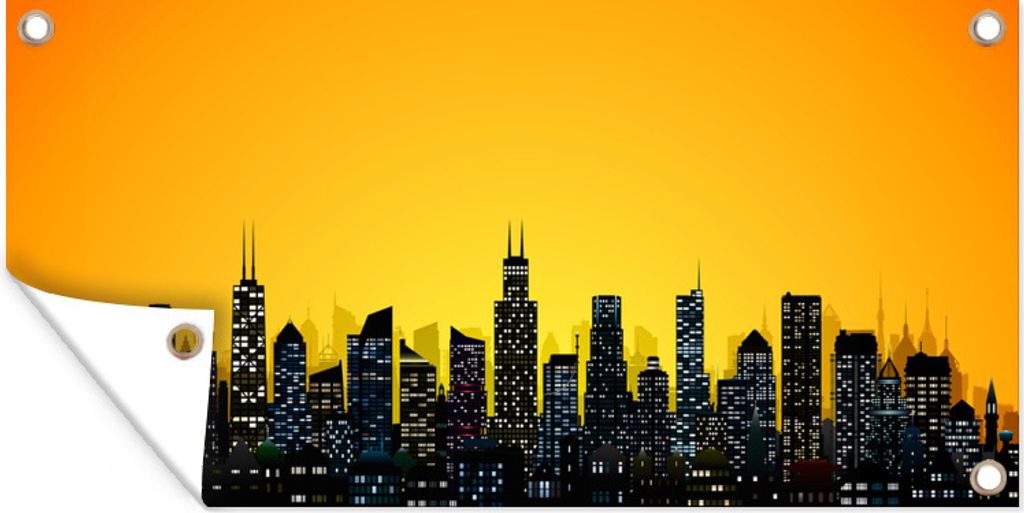 MuchoWow 80x40 cm Outdoor-Poster Gartendeko Sichtschutz Garten Poster für den Garten Skyline - Schwarz - Gelb - Chicago