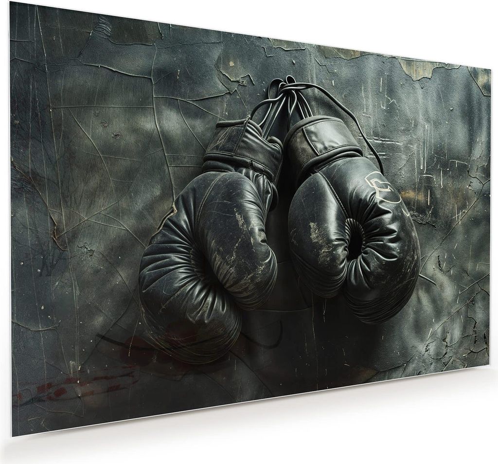 Glasbild 60x40cm in XXL für Wohnzimmer, Schlafzimmer Motiv Boxhandschuhe Vintage