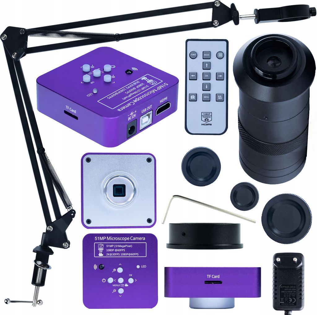 Rosfix Set Puppis Pink PRO KMPPP-HDMI-USB – Digitalkamera 51MP mit 100x Objektiv & Arm ODM-180X | HDMI/USB, C-Mount u.a.