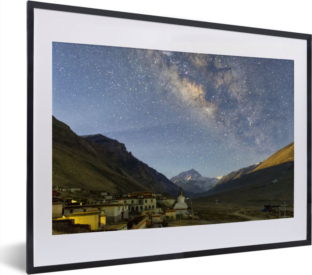 MuchoWow MuchoWow Gerahmtes Poster Sternenhimmel - Berge - Tibet 40x30 cm - Poster mit zchwarzem Bilderrahmen - Bilderrahmen - Poster im Rahmen