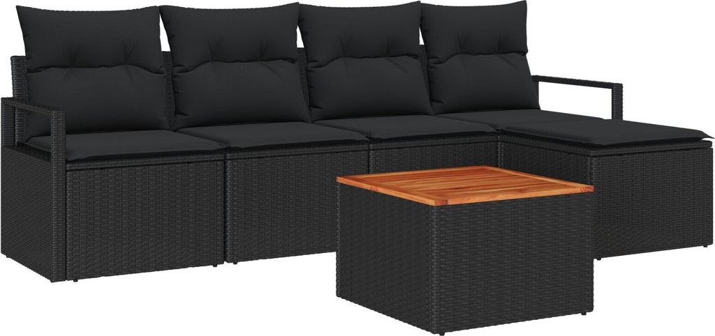 Möbel 6-teiliges Garten-Sofa-Set mit Kissen Schwarzes Poly-Rattan Akazie, 2-Sitzer Garten-Sofa mit Kissen Schwarzes Poly-Rattan - Gartensofas 3347695