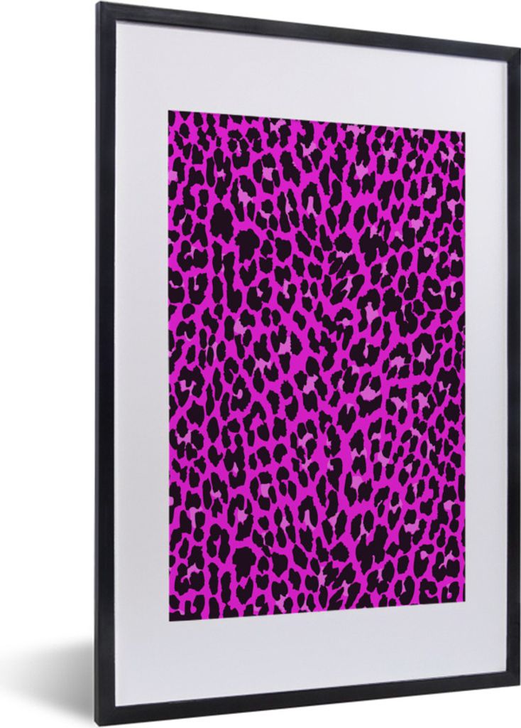 MuchoWow Gerahmtes Poster Leopard - Pelz - Rosa 40x60 cm - Poster mit Schwarzem Bilderrahmen Wandposter Rahmen Foto Bilder - Poster in Rahmen
