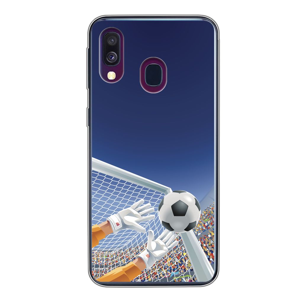 MuchoWow Handyhülle Schutzhülle Hülle für Samsung Galaxy A40 Eine Illustration eines Torwarts, der den Fußball stoppt - Junge - Mädchen - K...