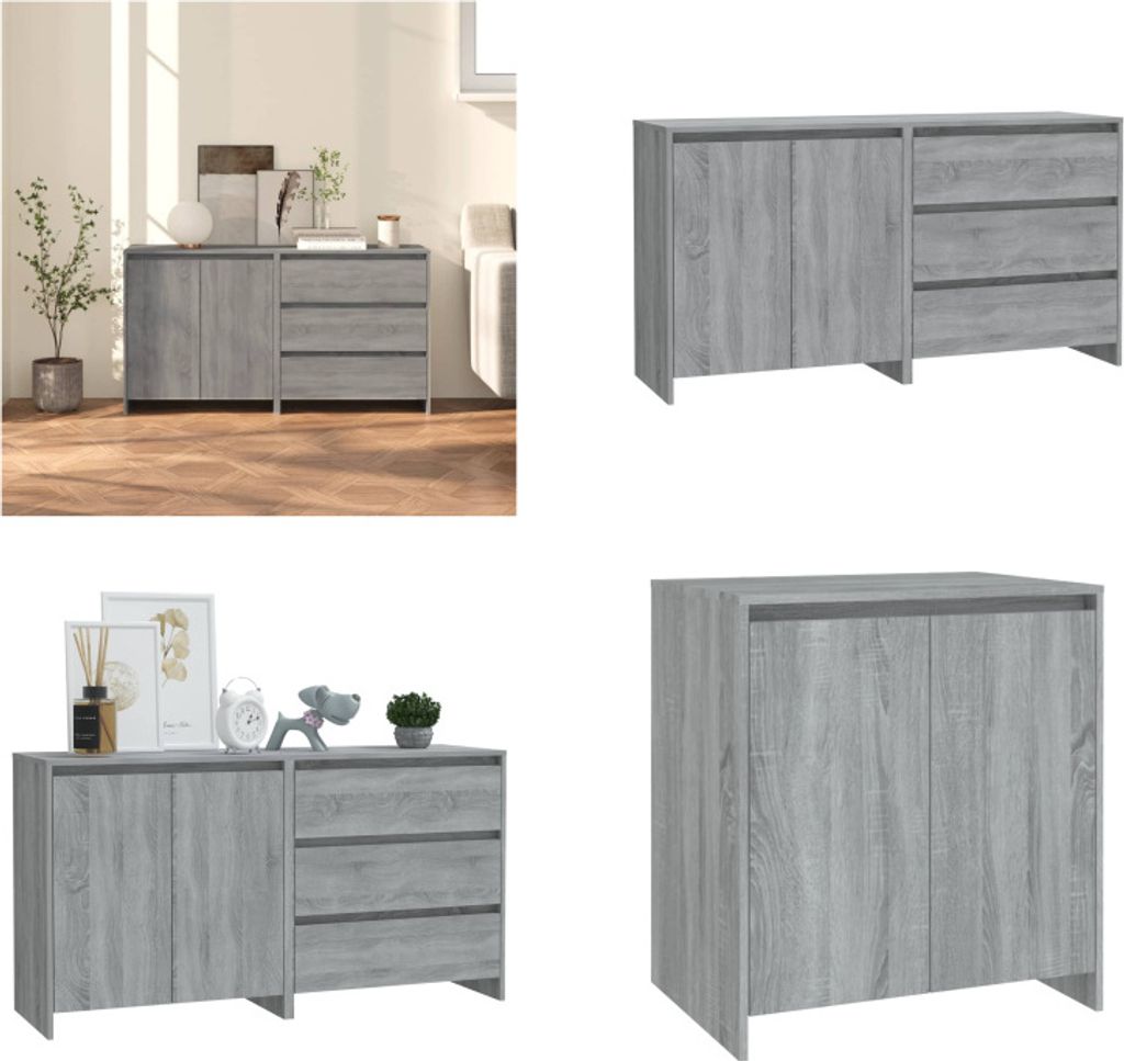 vidaXL 2 tlg. Sideboard Grau Sonoma Holzwerkstoff - Sideboard - Sideboards - Buffet-Sideboard - Lagerschrank