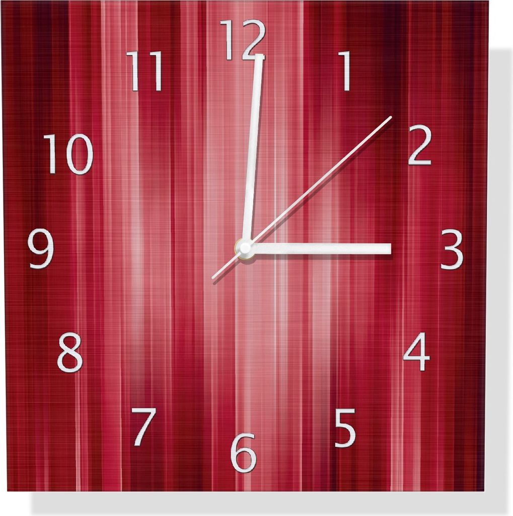 Wallario Design Wanduhr Rot und schwarz gestreift - Abstraktes Streifenmuster aus Aluverbund, Größe 30 x 30 cm