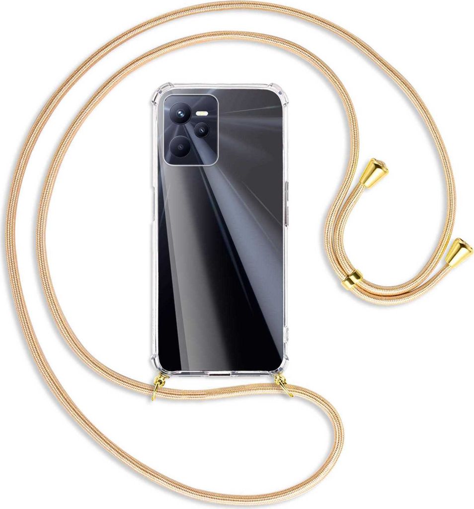 Handykette Backcover-Schutzhülle mit Band (Metall goldfarben) für Realme C35 - Goldkordel