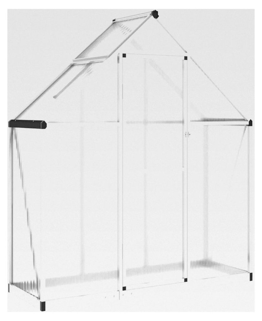 Gewächshaus mit Fundamentrahmen und Dachrinnensystem, Pflanzenhaus mit Flügeltür, Treibhaus für Pflanzen, Frühbeet, Silber Aluminium