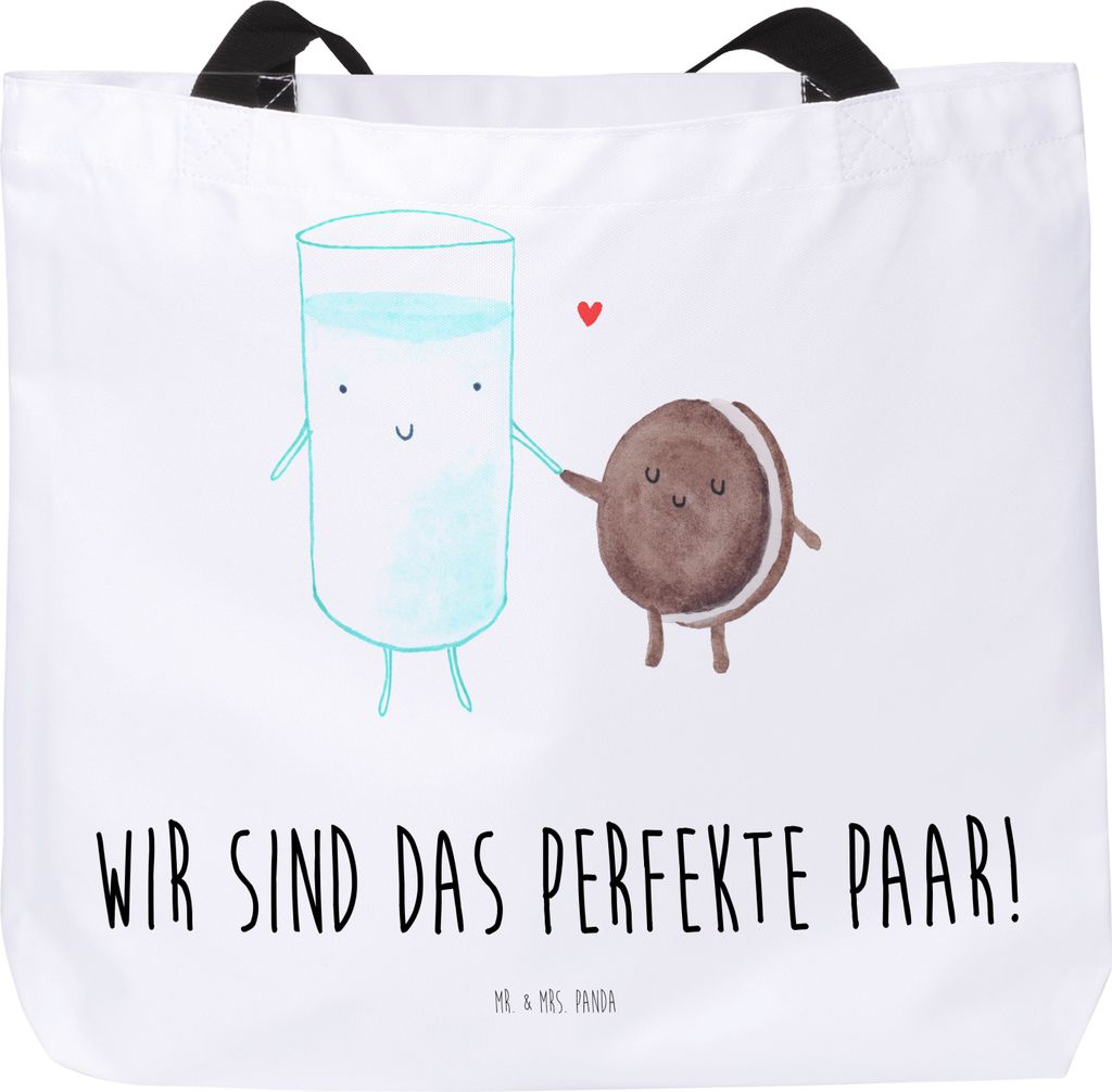 Mr. & Mrs. Panda Schultasche Milch Keks - Weiß - Geschenk, Kaffee, Milk, Tote Bag, Cookie, Laptoptasche, Lustige Sprüche, Kekse, Tasche, Unitasch...
