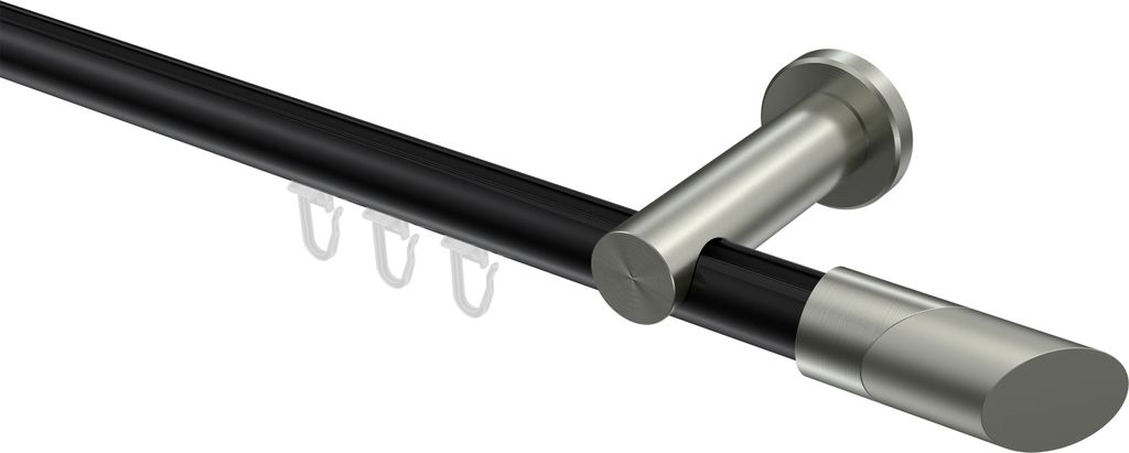 Interdeco Innenlaufstange / Gardinenstange mit Innenlauf Schwarz / Edelstahl-Optik, Typ Platon Verano (Schräge Bicolor), 20 mm Ø 1-läufig, 160 cm