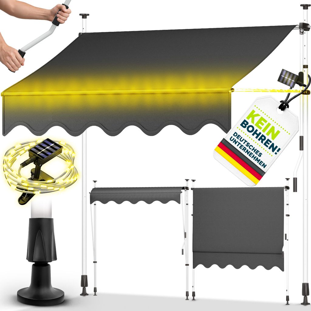 tillvex upínacia markíza 400 cm sivá so solárnou LED diódou Obrázok produktu 