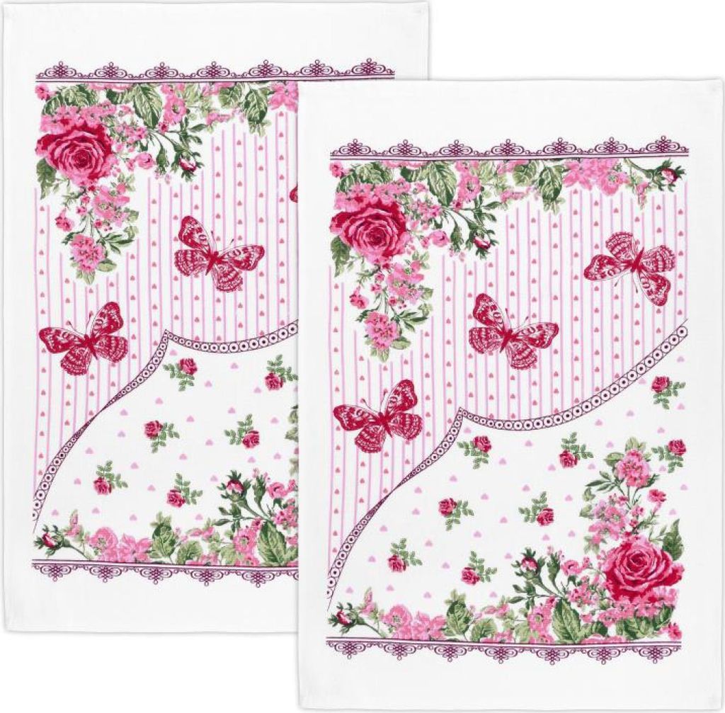 Küchentücher - 2er-Set - 40x60 cm - Pink,Rot,Grün