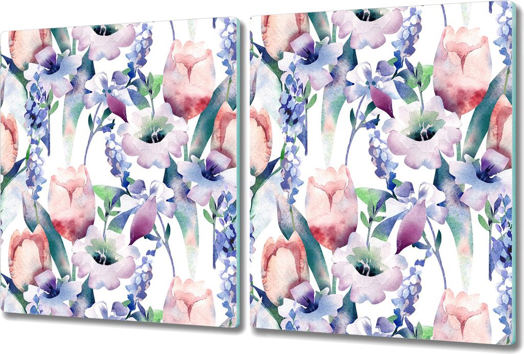 Glas Schneidebrett Herdabdeckplatten Schneideplatten - 2x 40x52 cm - Frühlingsblumen