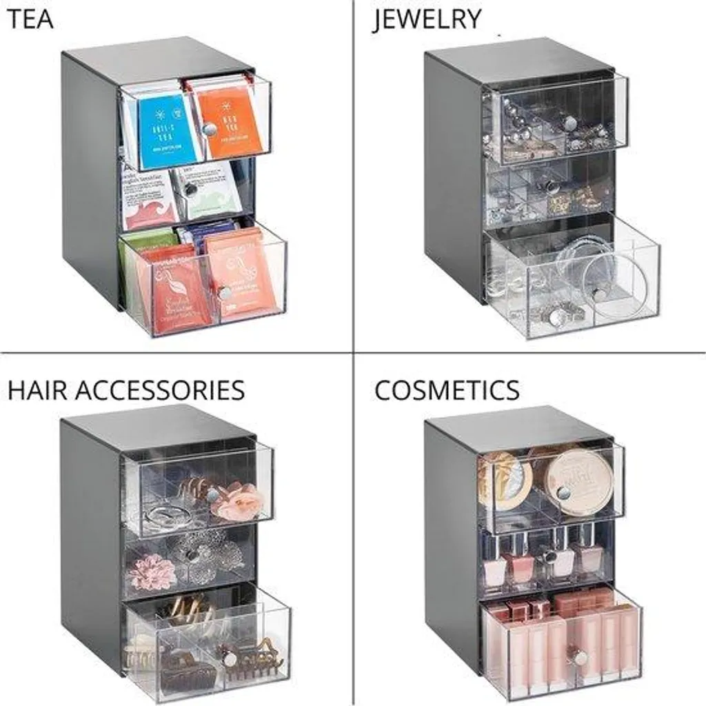 Rangement cuisine 18 cases et 3 tiroirs transparents, plastique résistant