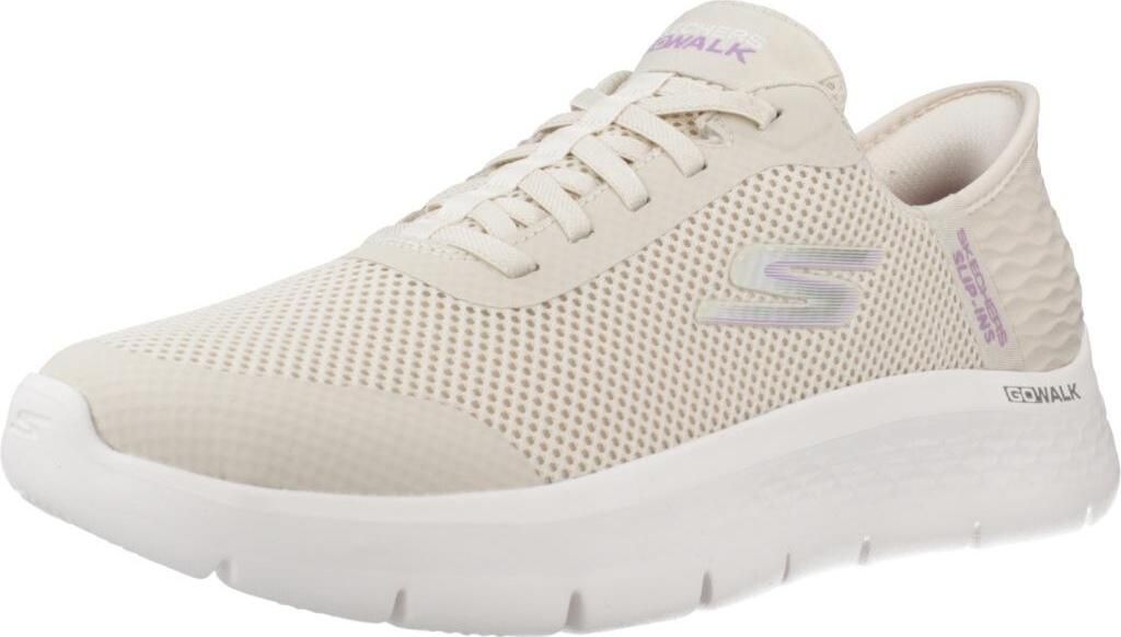 A single beige Skechers sneaker is shown from the side against a white background.