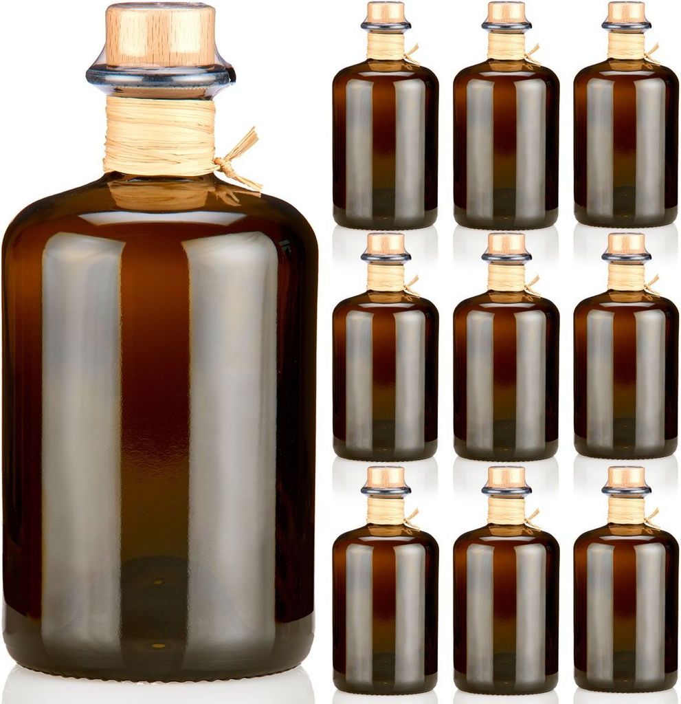 Apothekerflasche braun 500ml mit Korken, Flaschenkapseln & Produktbild 