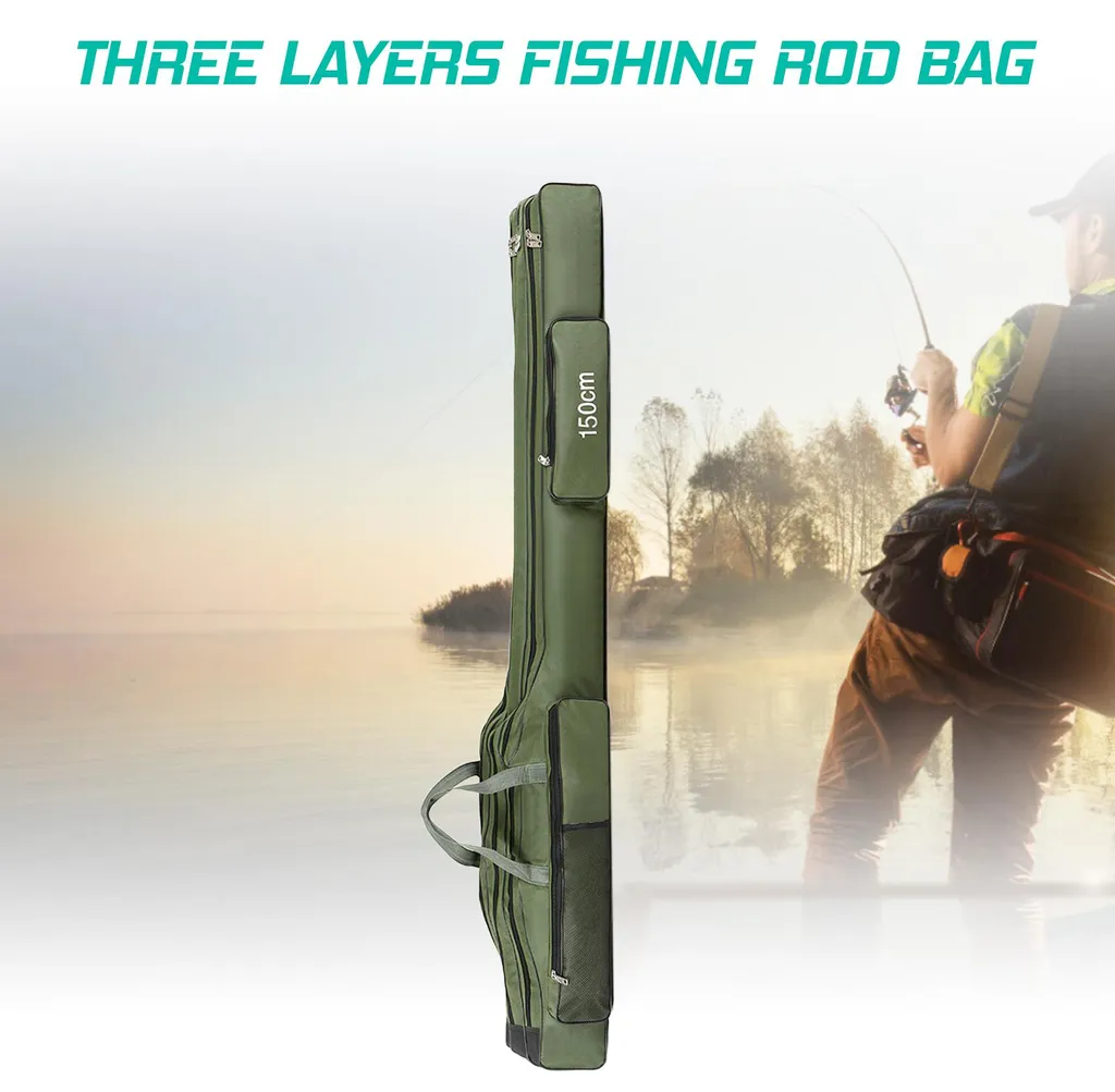 Fourreau de pêche 150cm portable et pliable avec grands compartiments