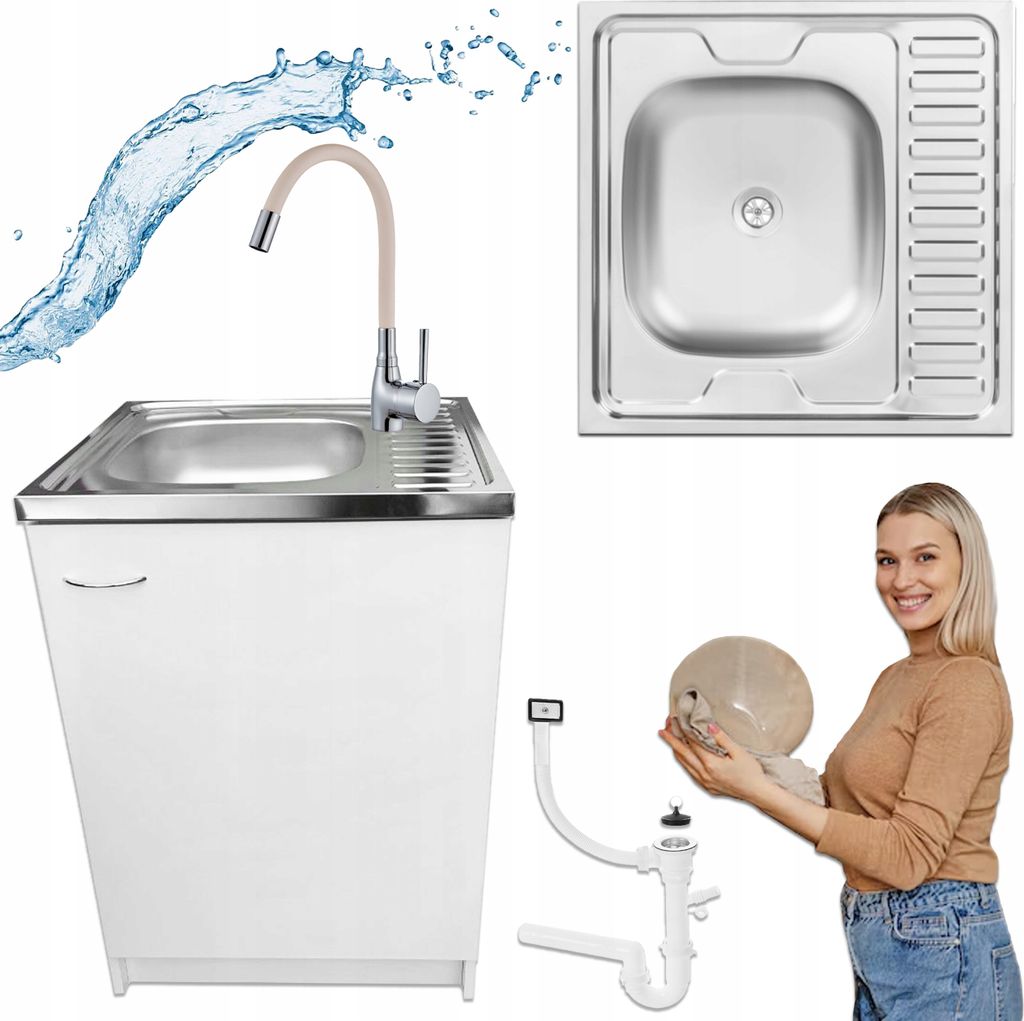 Stamar | Kuchyňská skříňka, s dřezem, bílá, stojící, 60 cm, Obrázek produktu 