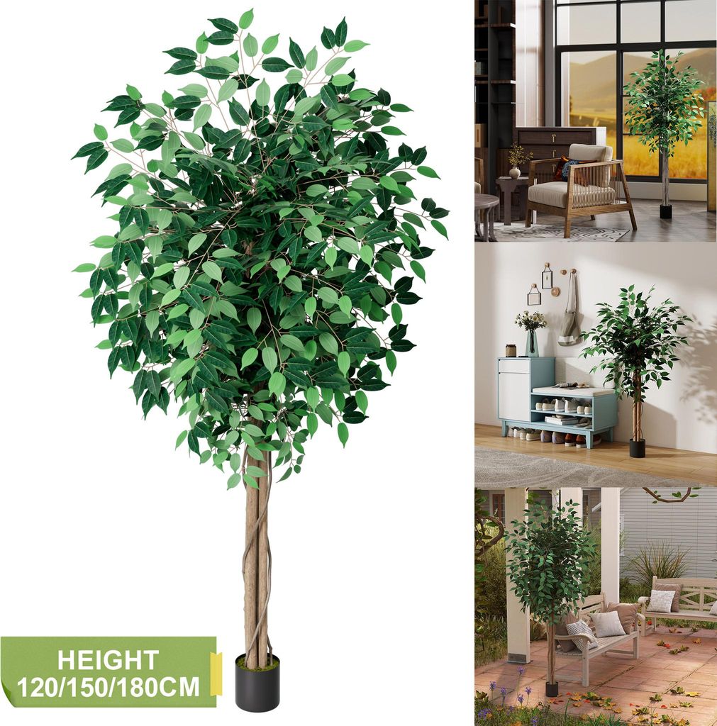 LARS360 Ficusbaum Kunstpflanze Naturholz-Stamm Realistische Dekopflanze für Wohnzimmer Büro Garten Buchsbaum künstlich 120cm groß