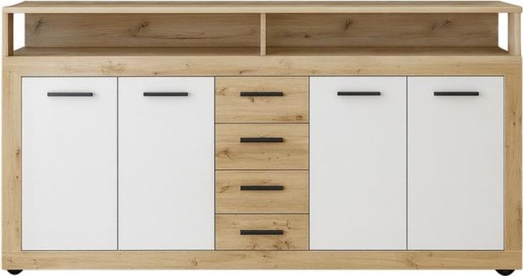 Kondela Viertürige Kommode mit Schubladen Lunysa - Artisan-Eiche / Weiß