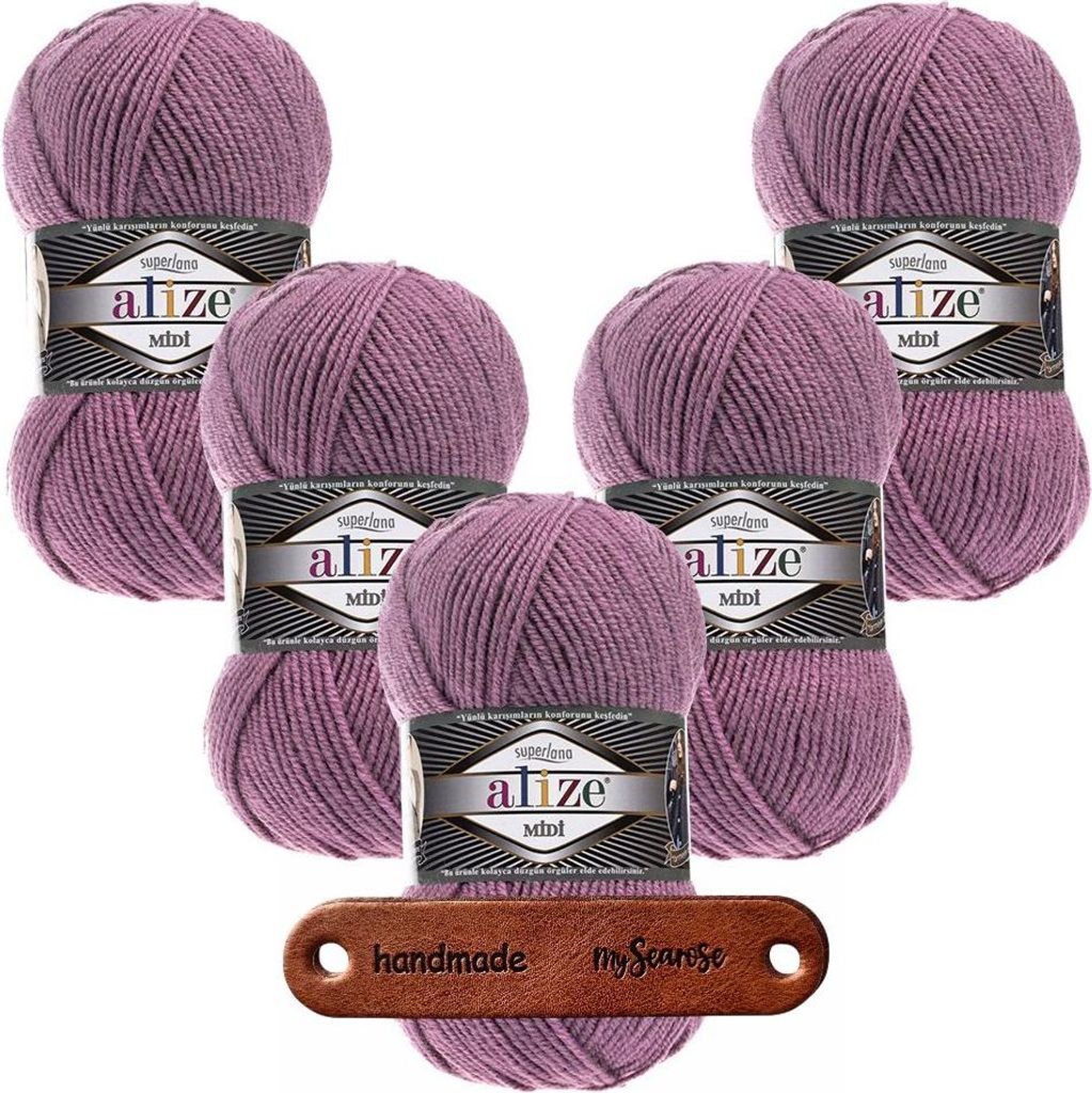 5 x ALIZE Superlana Midi 28 Rose mit Label