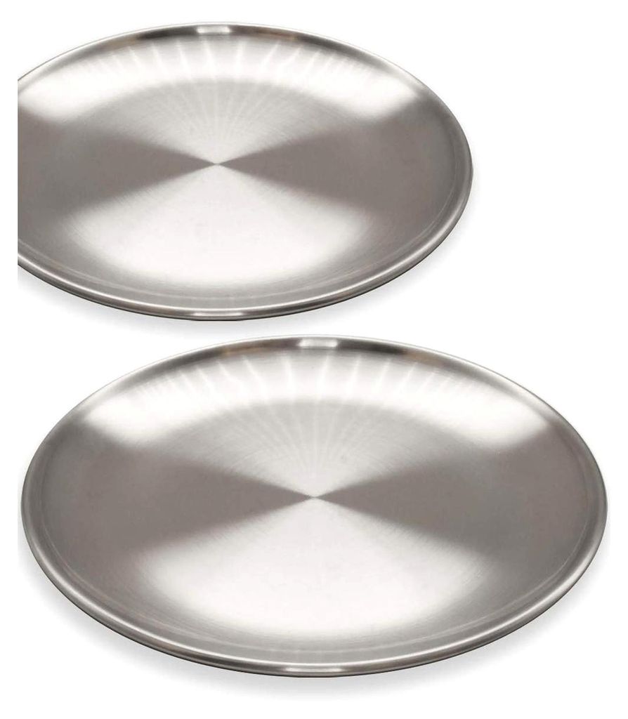 2 stabile Edelstahl-Teller, Camping-Geschirr, unzerbrechlich, 23 cm, 2er Set