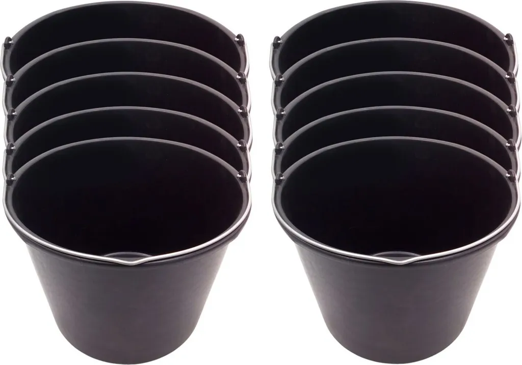 Seau à ciment 20L noir avec anse acier renforcée pack de 10 pièces