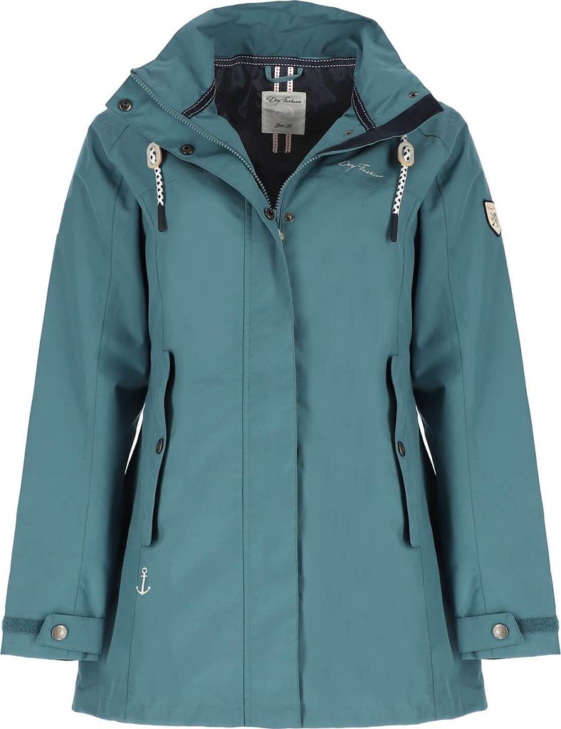 Dry Fashion Damen Funktionsmantel Leer mit abnehmbarer Kapuze - Taillierte Funktionsjacke wasserdicht und winddicht in Petrol Größe 52