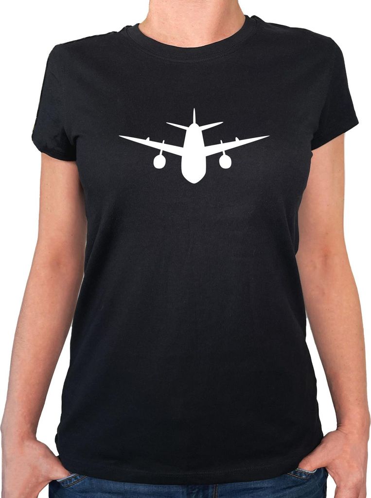 Huuraa Damen T-Shirt Flugzeug Flieger XXL Black Bio Baumwolle Fairtrade Damenshirt Geschenkidee