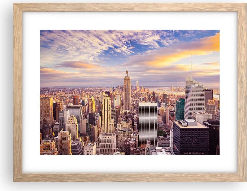 Gerahmtes Poster - Rahmen in heller Eiche - New York Stadt - 40x30 cm - Wand Bild - Wanddeko - Wandbilder - Kunstposter - Wandposter - Bilderrahmen...