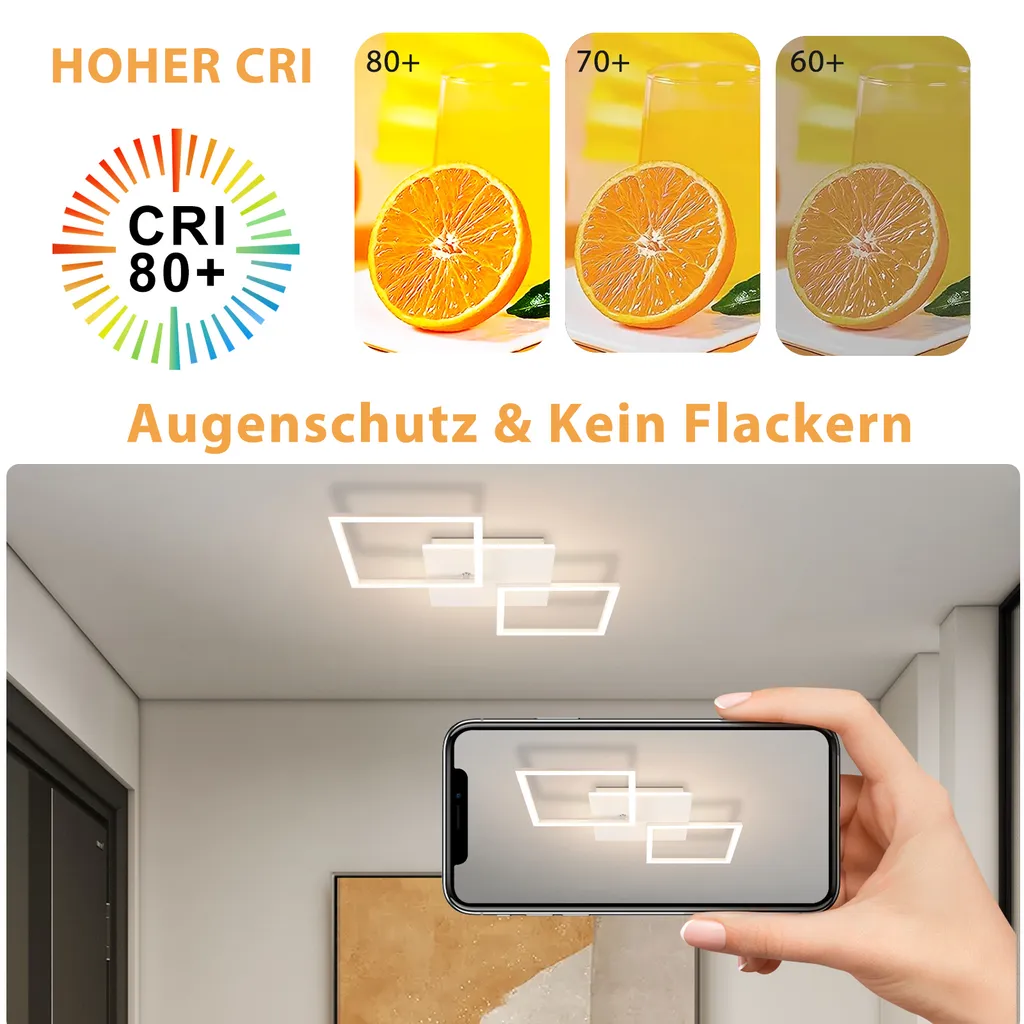 ZMH Plafonnier LED Chambre 32W Dimmable avec Télécommande Design Carré - 6