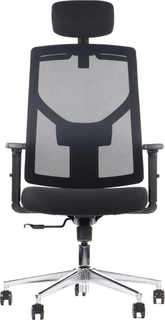 Ergonomischer Bürodrehstuhl CURTIZ, Chrom Basis, verstellbare Armlehnen, Kopfstütze und Rückenlehne mit Aufhänger, Schwarz