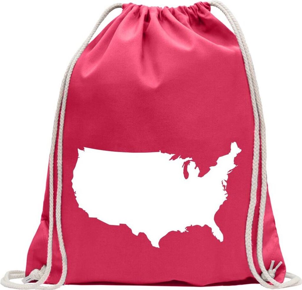 Kiwistar - Turnbeutel - pink - USA - Vereinigte Staaten Umriss - Fun Rucksack Sport Beutel Gymsack Baumwolle mit Ziehgurt