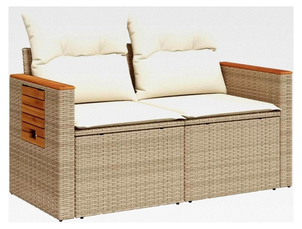 Gartensofa für 2 Personen mit klappbarem Beistelltisch, abnehmbaren gepolsterten Kissen, wetterfestem PE-Rattanmaterial, modulares Design für den...