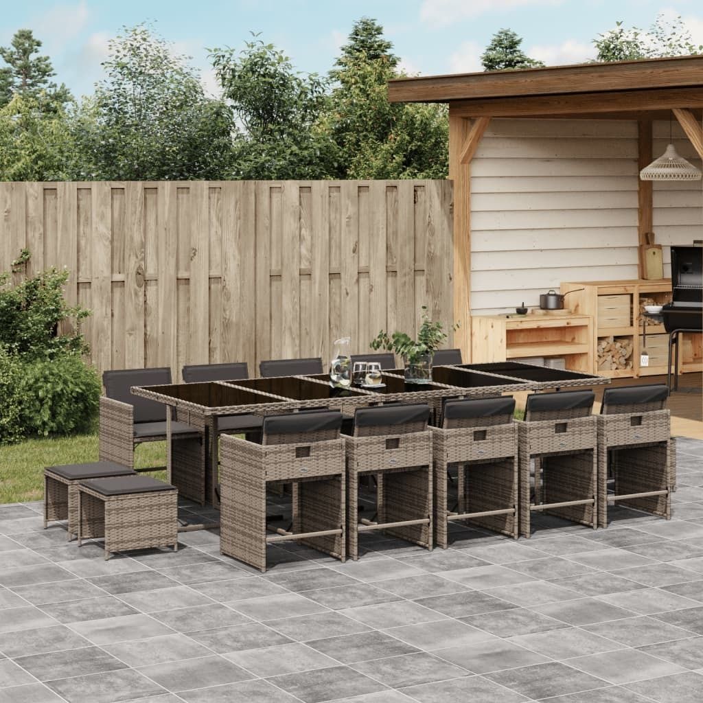 Maison Exclusive - 15-tlg. Garten-Essgruppe mit Kissen Grau Poly Rattan