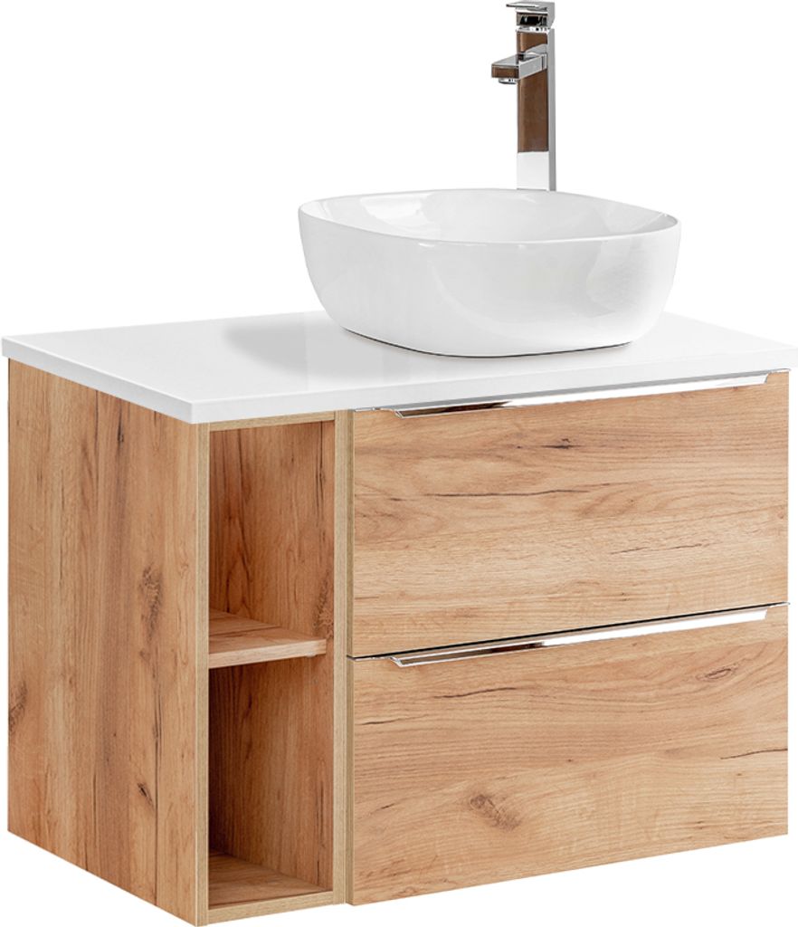 Waschtisch 80.4cm April mit 2 Schubladen, Holzoptik