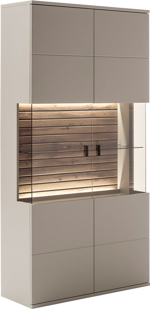 Vitrinenschrank in grau mit Eiche inkl. Beleuchtung LIEZEN-05