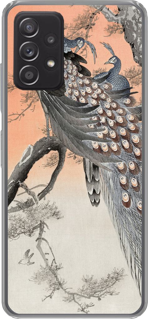 MuchoWow Handyhülle Schutzhülle Hülle für Telefoonhoesje Samsung Galaxy A33 5G Pfauenfedern - Pfau - Vintage Silikon Softcase Handy Hülle - ...