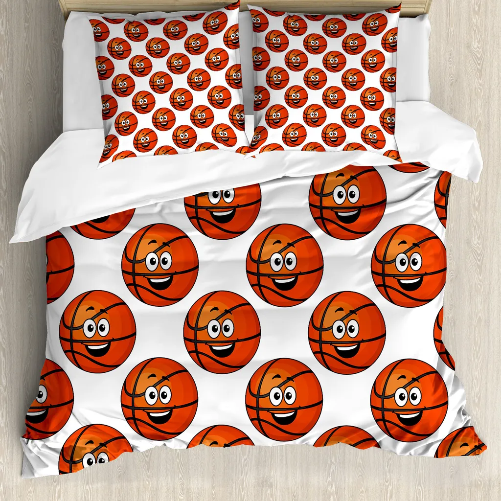 Parure de lit enfant Basketball 200x200 cm orange et noir anti-acarien