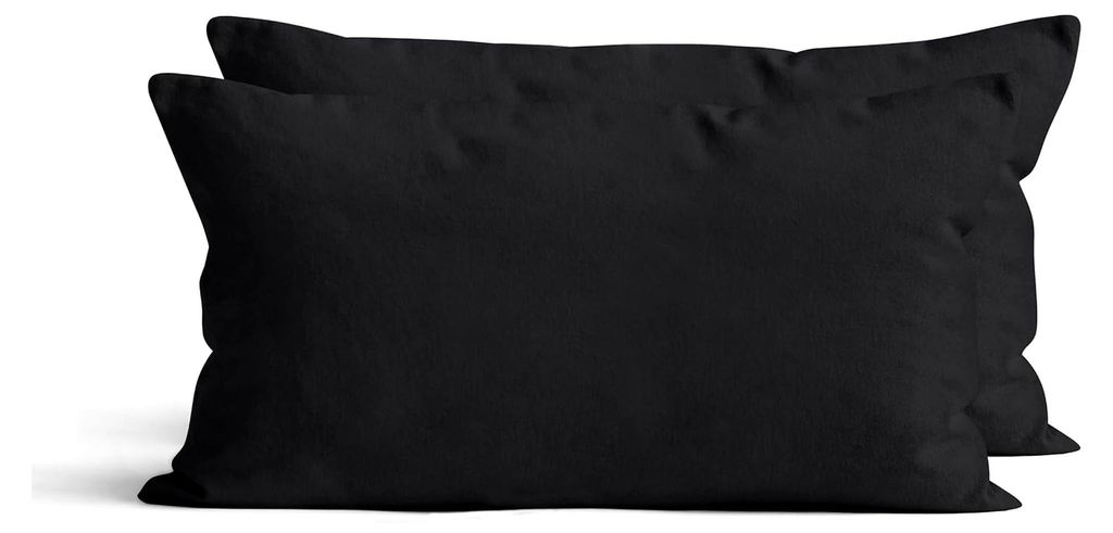 2er Set Renforcé Uni Kissenbezüge 40x80 cm Schwarz | Bettbezug Set mit YKK Reißverschluss | 100% Baumwolle | Atmungsaktiv und weich | Allergiker...