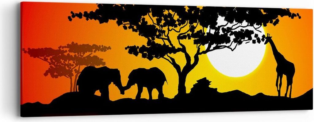 Bild auf Leinwand - Leinwandbild - Tiere Safari Savanne Giraffe - 90x30cm - Wand Bild - Wanddeko - Leinwanddruck - Bilder - Kunstdruck - Wanddekora...