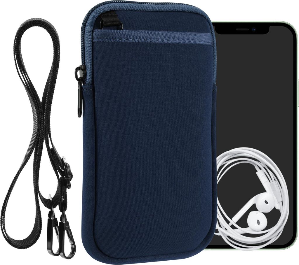 kwmobile Handy Tasche zum Umhängen für XXL - 7" - Hülle mit Band - Neopren Cover mit Reißverschluss - 17,7 x 8,5 cm - Necklace Case in Marineblau