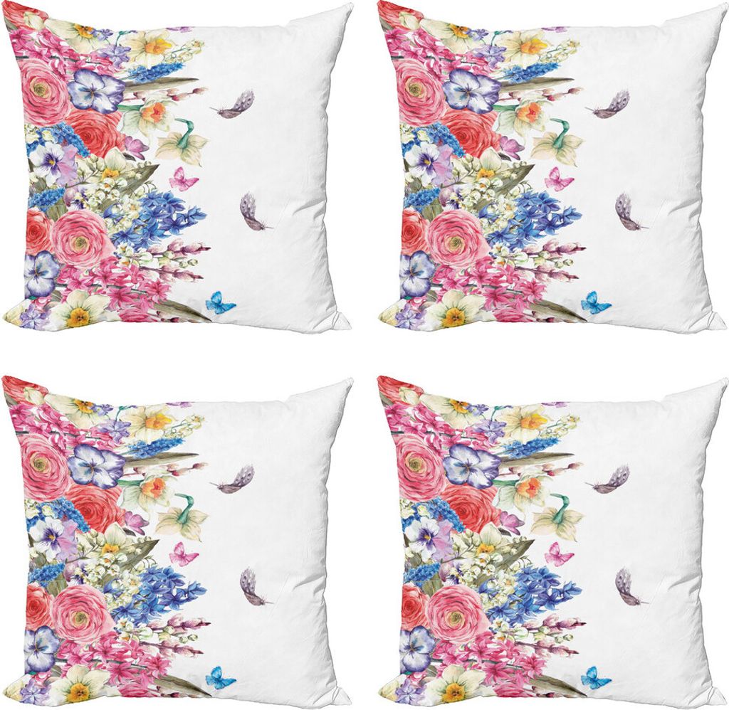ABAKUHAUS Blume Kissenbezug Set (4 Stück), Vivid Blumennatur, Moderner Doppelseitiger Digitaldruck, 40 cm x 40 cm, Pink Blau