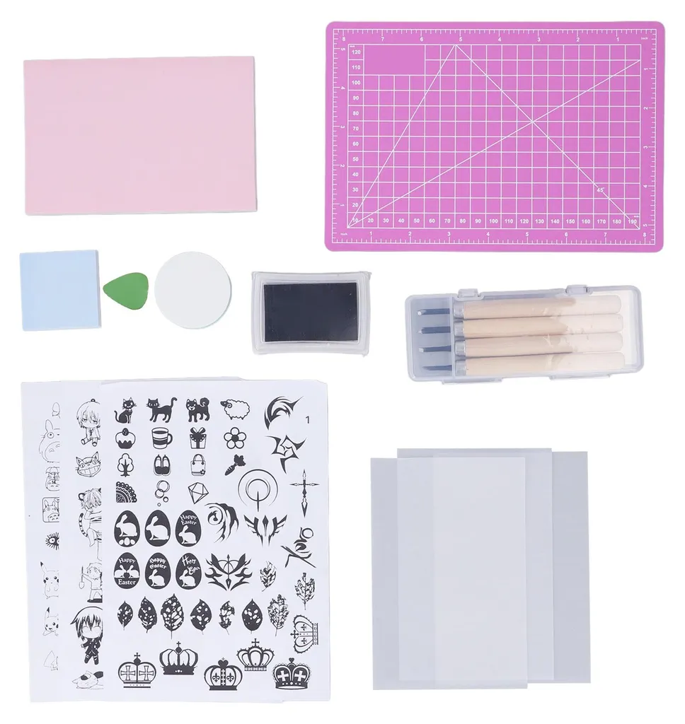 Kit gravure tampons DIY avec plaque A5 violette et gouges de précision - 2