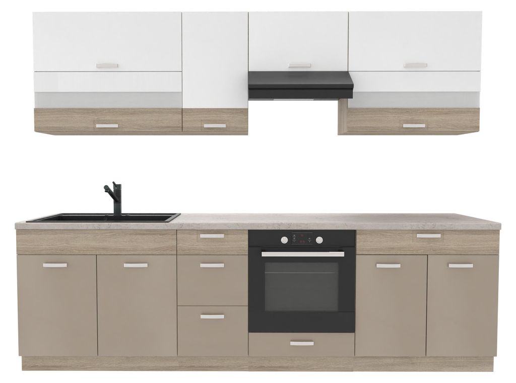 Keukenwandunit 270 cm - Sonoma beige, wit - Met werkblad Productafbeelding 