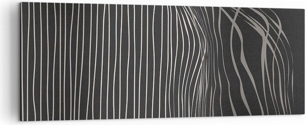 Bild auf Leinwand - Leinwandbild - Einteilig - Abstraktion Streifen Schwarz und Weiß - 140x50cm Wand Bild Wanddeko Wandbilder Leinwanddruck Bilder...